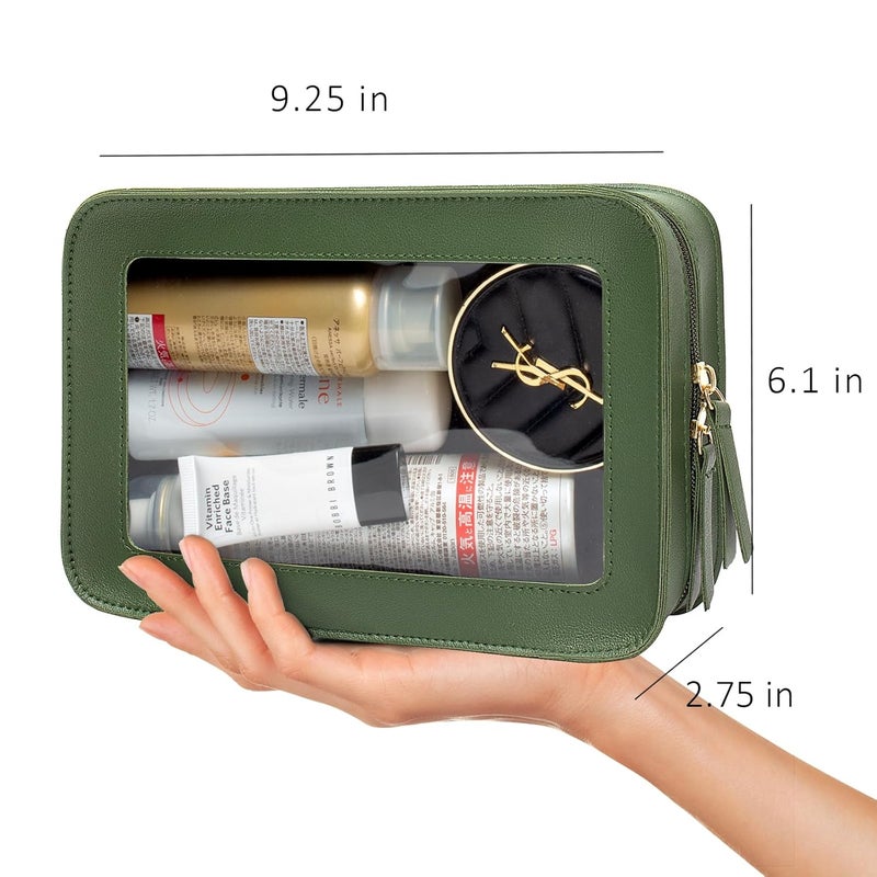 LETGO Clear Makeup Bags, TSA Approved Toiletry Bag with Zipper, Clear Makeup Organizer Fit Carry-on Travel Essentials,Clear Cosmetic Bags for Women Men (O-Green) - Image 4
